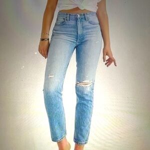 ▶️ Etica ◀️ Marcella High Rise Slim Rip Current Organic Cotton size 28 Anthro